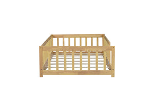 English Elm Twin Rubberwood Montessori Floor Bed with Safety Guardrails for Toddler Bedrooms W504P370520