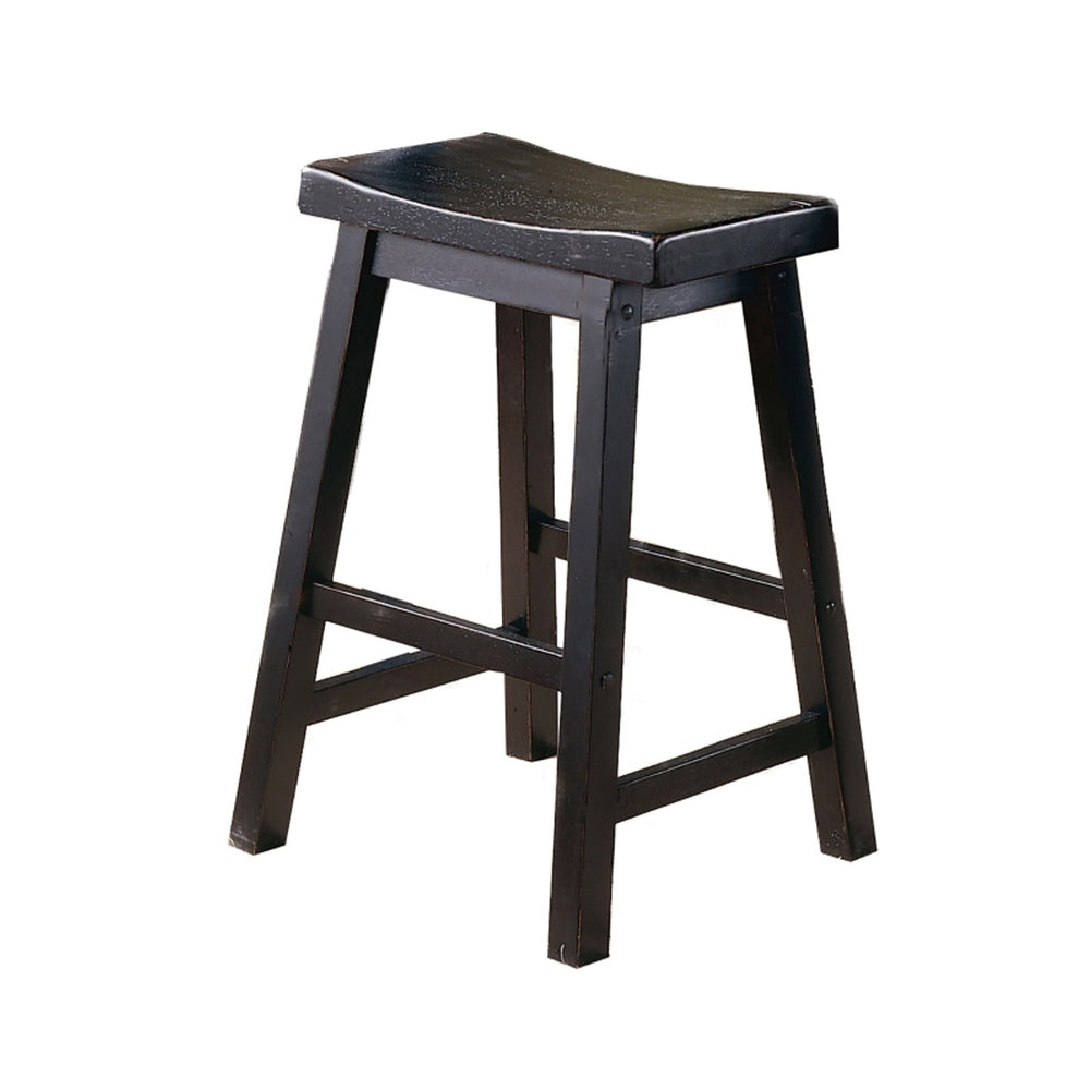 English Elm 24" Solid Wood Saddle Seat Backless Counter Stool Rustic Warmth Set of Two Black B056P417112