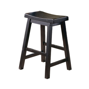 English Elm 24" Solid Wood Saddle Seat Backless Counter Stool Rustic Warmth Set of Two Black B056P417112