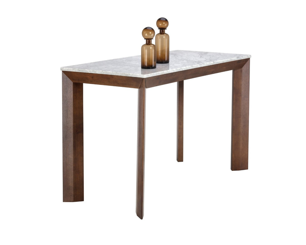 Sunpan FERGUS Counter Table - Elegant White Marble Top with Solid Rubberwood Legs for Modern Dining Spaces 104403