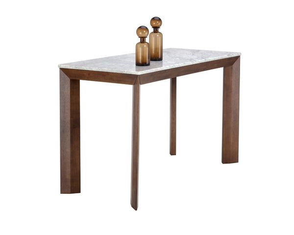 Sunpan FERGUS Counter Table - Elegant White Marble Top with Solid Rubberwood Legs for Modern Dining Spaces 104403