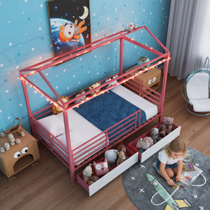 English Elm Metal Twin Over Bunk Bed with Full Guardrail Ladder and Convertible Iron Frame W3752S00017