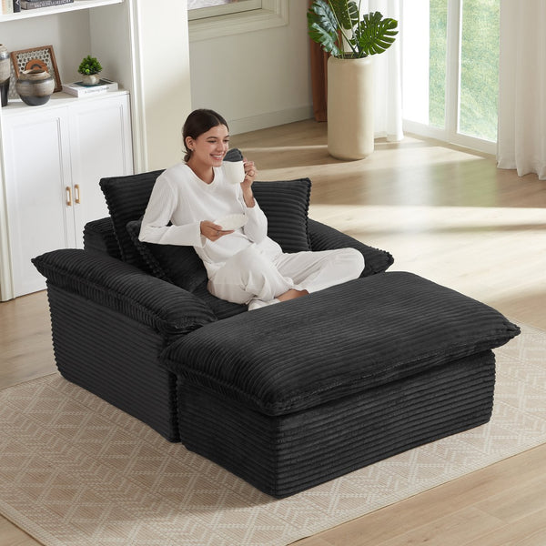 English Elm 51.97 modern cushioned compression single seat sofa with oversized footrest deep plush seating for comfort and support Black W3396P330952