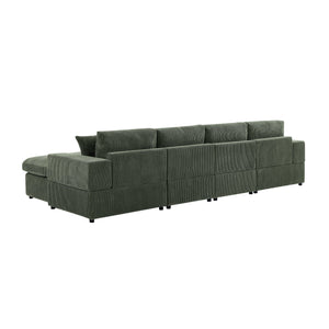 English Elm Corduroy Modular Sectional Sofa with Dual Ottomans for Flexible Living Room Seating Dark Green B2748S00023