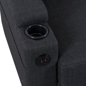 English Elm dark grey upgraded 3-seat combo sofa with storage ottoman, armrest pockets, USB ports, compact L-shape bench W2603P169692