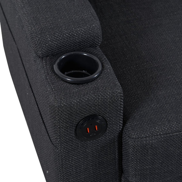 English Elm dark grey upgraded 3-seat combo sofa with storage ottoman, armrest pockets, USB ports, compact L-shape bench W2603P169692