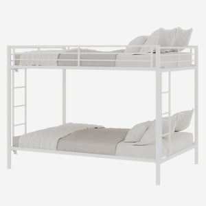 English Elm Multi-Functional Square Tube Iron Bunk Bed with Dual Ladders, Sturdy Space-Saving Frame for Rooms White W1935P360920