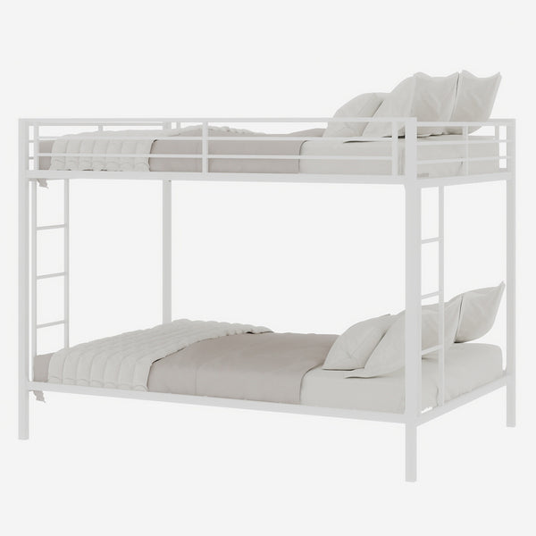 English Elm Multi-Functional Square Tube Iron Bunk Bed with Dual Ladders, Sturdy Space-Saving Frame for Rooms White W1935P360920
