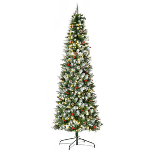 English Elm Homcom 7.5Ft Pre-Lit Snow-Dipped Christmas Tree With 350 Led Lights, Pine Cones & Red Berries Decor W2225P229435