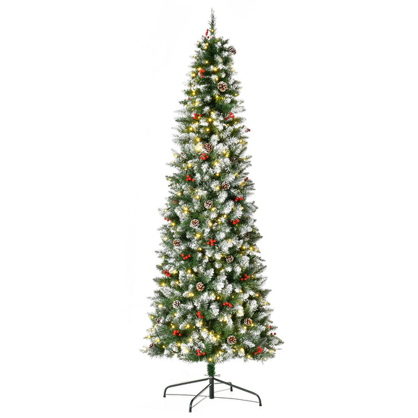 English Elm Homcom 7.5Ft Pre-Lit Snow-Dipped Christmas Tree With 350 Led Lights, Pine Cones & Red Berries Decor W2225P229435