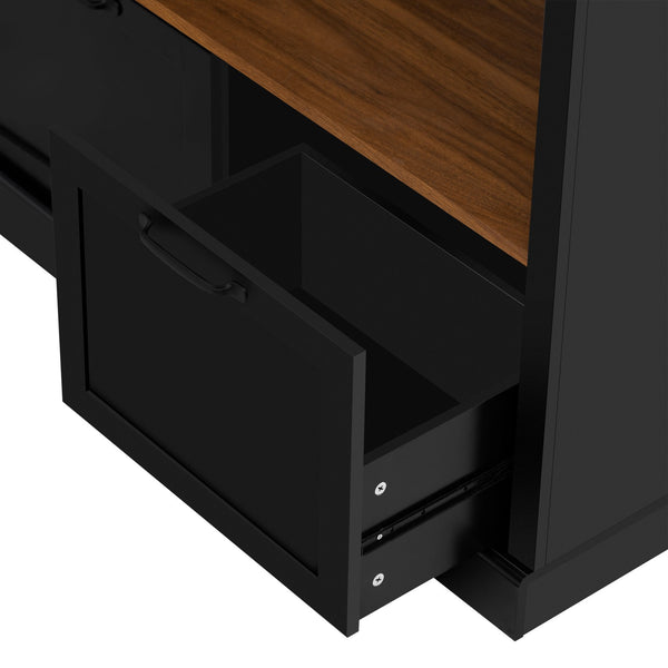 English Elm 3-in-1 Entryway Hall Tree with Cabinet Hooks Bench Drawers and Adjustable Shelving Black SJ000160AAB