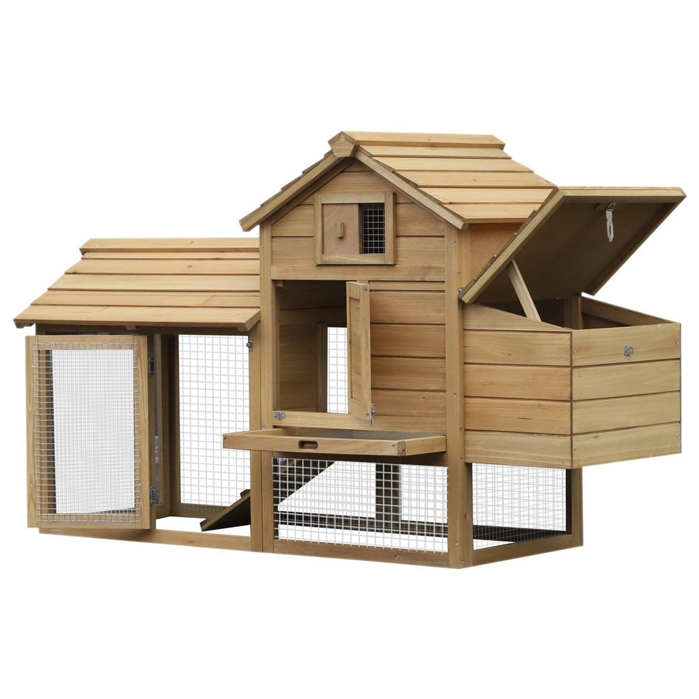 English Elm Pawhut Solid Fir Elevated Chicken Coop with Nesting Box and Run for Backyard Flocks W2225P217057