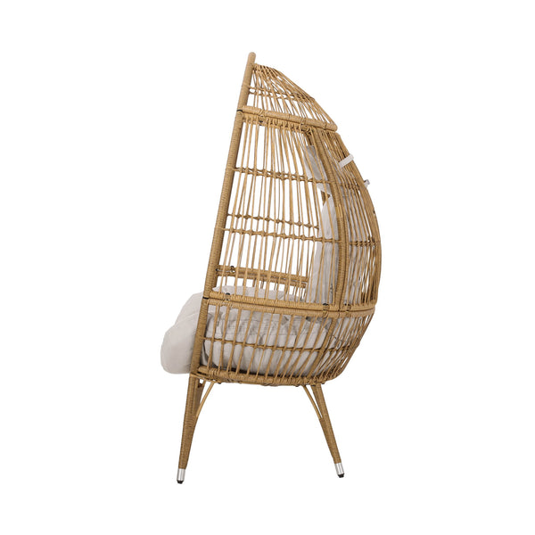 English Elm Christopher Knight Home® - SERINA Teardrop Wicker Outdoor Chair with Water-Resistant Beige Cushion, Light Brown Faux Rattan, Sturdy Iron Frame 69367.00LBRN