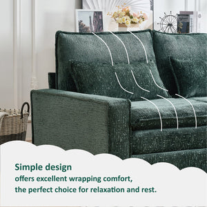 English Elm 99'' Sectional Cloud Deep Seat Couch - Plush Chenille 4-Seat L-Shaped Sofa with Movable Ottoman, Stain-Resistant Comfort and Ergonomic Lumbar Support Green W3373S00025