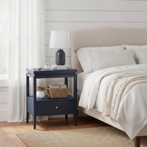 English Elm Olana Midnight Blue 1-Drawer Nightstand with Floating Top, Hidden Tray, Gold Pull & Spacious Shelf B050P376961