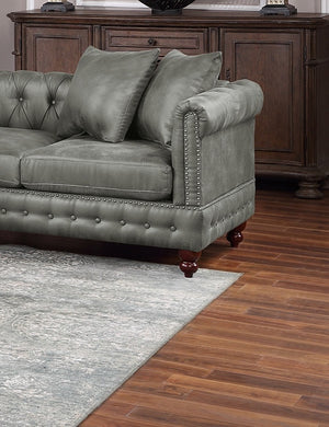 English Elm Slate Grey Breathable Leatherette 4-Piece Sectional Set With Reversible Loveseats & Tufted Ottoman B011S01330-GIGA