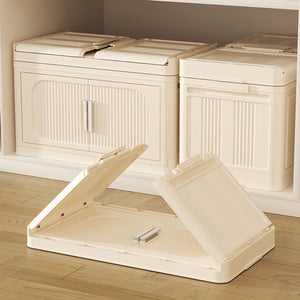 English Elm Cream 4-Tier Folding Storage Cabinet On Wheels – Versatile, Collapsible & Durable Organization Solution W2873P239387