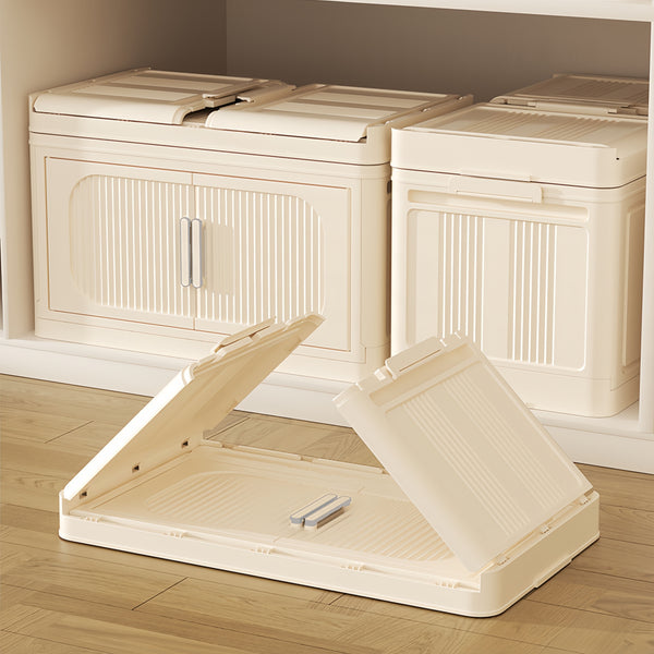 English Elm Cream 4-Tier Folding Storage Cabinet On Wheels – Versatile, Collapsible & Durable Organization Solution W2873P239387