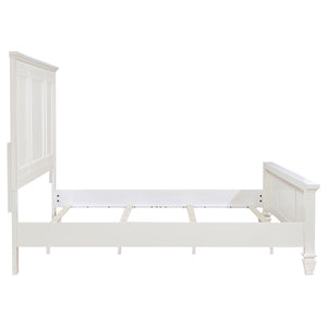 English Elm Chelema Cream White Eastern King Wood Panel Bed with Carved High Headboard and Elegant Accents B062S01322