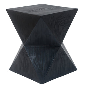English Elm 14.25" Concrete Hourglass Outdoor Side Table Matte Black Hand Painted Patio Accent N767P192080B
