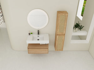 English Elm 30 Inch Wall-Mounted Bathroom Vanity With Resin Sink & Soft Close Drawers - Modern Storage Solution W999S00354