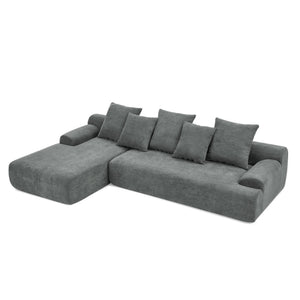 English Elm 110.25x67'' Compression Sofa Modern Upholstered L-Shape Sectional Couch 4-Seat Melange Velvet Comfort Grey W1413S00082