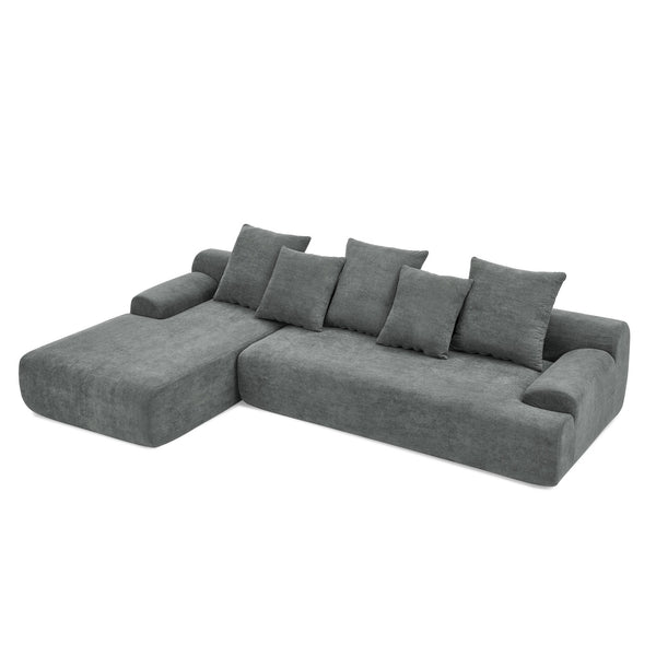 English Elm 110.25x67'' Compression Sofa Modern Upholstered L-Shape Sectional Couch 4-Seat Melange Velvet Comfort Grey W1413S00082
