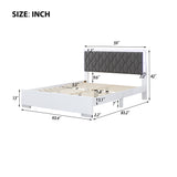 English Elm Queen Size Upholstered Bed With Led Light,Modern Platform Bed With With Velvet Headboard,White