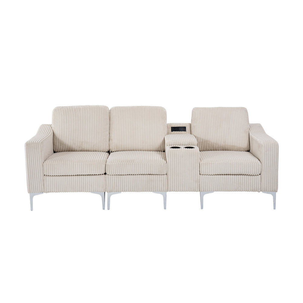 English Elm Convertible Sectional Sofa - Modern Corduroy 3-Seater With Cupholders & Usb For Ultimate Comfort W3098S00030