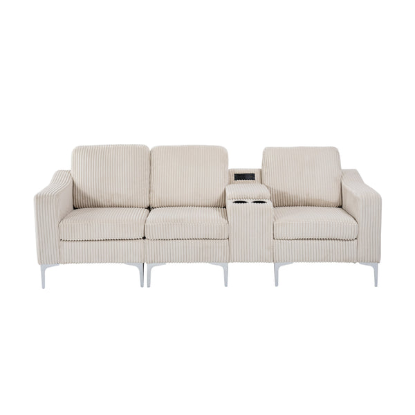 English Elm Convertible Sectional Sofa - Modern Corduroy 3-Seater With Cupholders & Usb For Ultimate Comfort W3098S00030