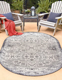 Unique Loom Outdoor Aztec Coba Machine Made Border Rug Charcoal Gray, Ivory/Gray 7' 10" x 10' 0"
