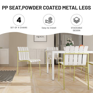 English Elm Summer Outdoor Dining Set Stackable Pp Chairs Round Table Uv Resistant Patio Cream White,Grain Yellow,White W3450S00025