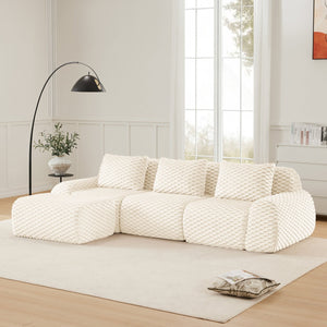 English Elm 114" Modular L-shaped Sectional Flannelette Sofa with Ottoman for Spacious Living Rooms Cream W714S01519