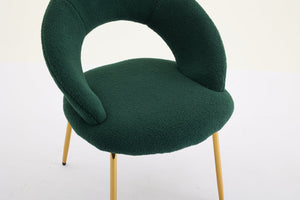 English Elm 061-Set Of 1 Plush Teddy Fabric Dining Chair With Ergonomic Backrest And Gold Legs For Modern Spaces W527P255488