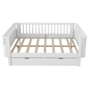English Elm Twin Kids Platform Bed Solid Pine White Finish with Storage Drawers and Safety Rails White W2593P409116