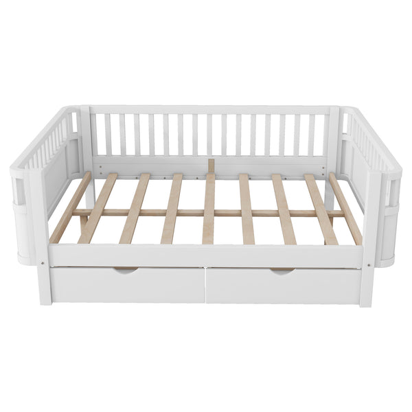 English Elm Twin Kids Platform Bed Solid Pine White Finish with Storage Drawers and Safety Rails White W2593P409116