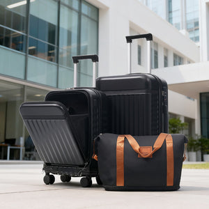 English Elm Front Access Hardside 3 Piece Travel Set with Usb Port Spinner Wheels and Tsa Lock Black N732P326130B