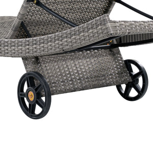 English Elm K&k Outdoor Wicker Reclining Chaise Set 2 Piece with Pull Out Tray Rolling Wheels Grey N707P395515E