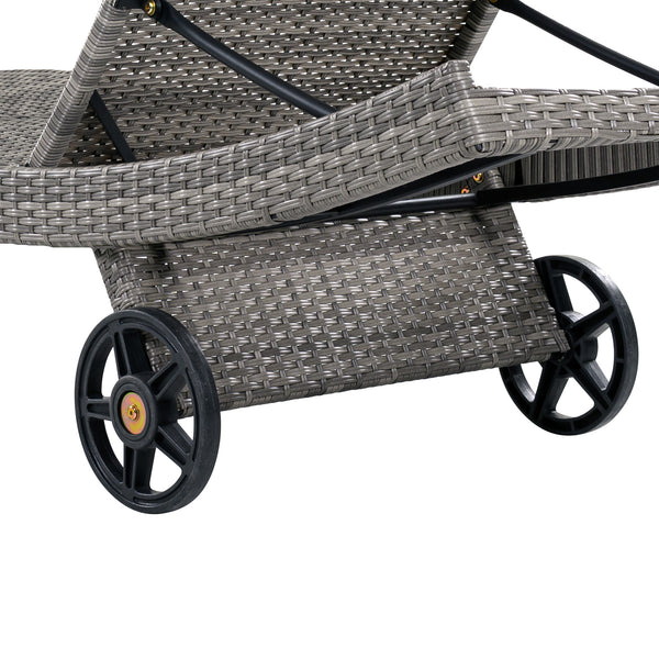 English Elm K&k Outdoor Wicker Reclining Chaise Set 2 Piece with Pull Out Tray Rolling Wheels Grey N707P395515E