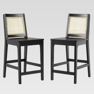 Solid Wood Counter Stool with Rattan Back Insert - Set of 2 Black CATD7DBL Walker Edison