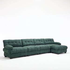 English Elm Modular Cloud Sofa Deep Seat Flannelette Sectional with Round Armrests for Living Room Green W2120S00047