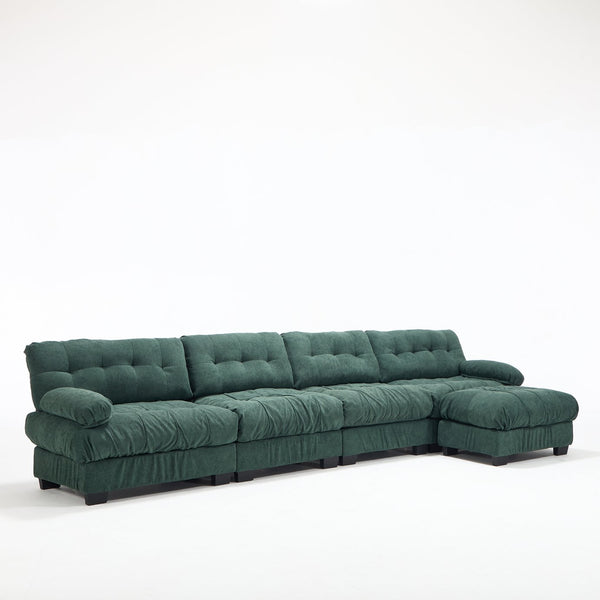 English Elm Modular Cloud Sofa Deep Seat Flannelette Sectional with Round Armrests for Living Room Green W2120S00047