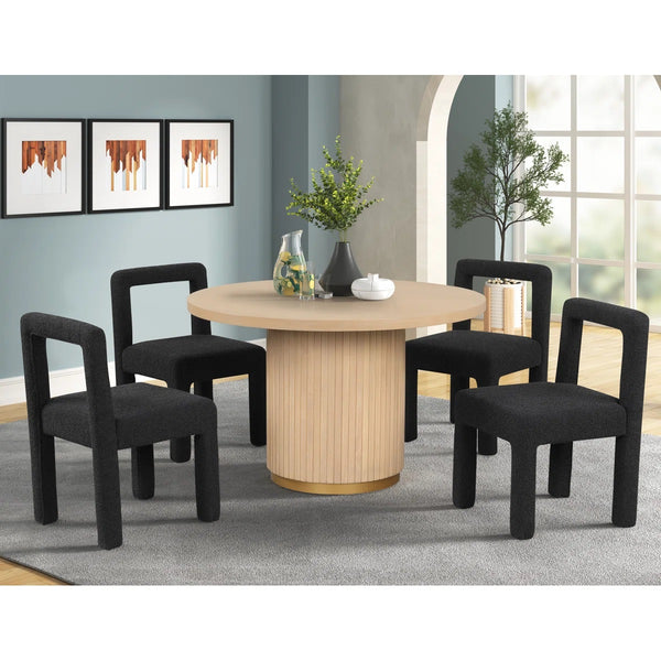 English Elm Modern Boucle Dining Chairs Set of 2 with Square Open Back, Foam-Padded Seats, Stylish Mid-Century Appeal Black 33 L x 28 W x 21 H B011P352526