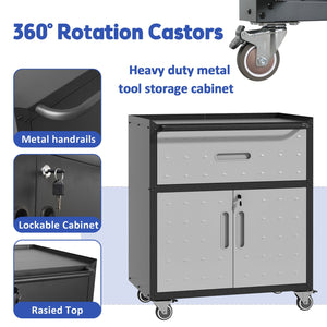 English Elm Sturdy Rolling Steel Garage Cabinet with Locking Doors One Drawer and Caster Wheels T2398P222833