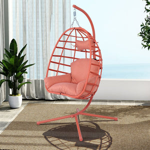 English Elm Egg Hanging Chair with Stand Pe Rattan Swing Seat Washable Cushion Patio Bedroom T5880P497442