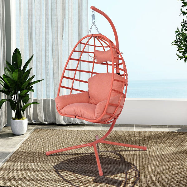 English Elm Egg Hanging Chair with Stand Pe Rattan Swing Seat Washable Cushion Patio Bedroom T5880P497442