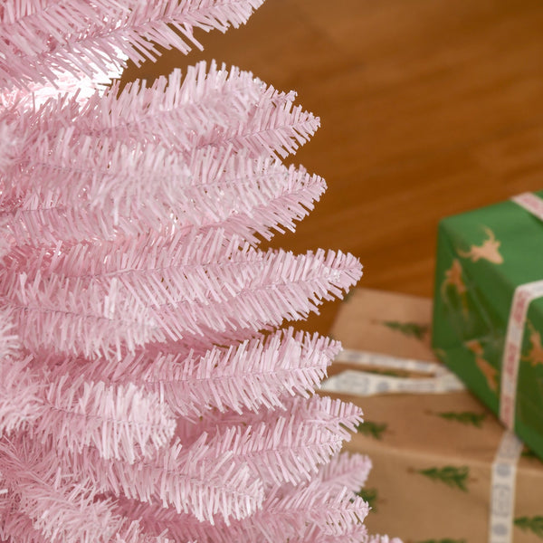 English Elm Homcom 5' Pink Artificial Pencil Christmas Tree With 294 Realistic Tips – Perfect For Small Spaces! W2225P229769