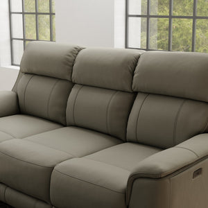 English Elm Oslo Dual Power Reclining Sofa In Mineral - Luxurious Leather Comfort With Built-In Charging Ports! B339P411573-GIGA