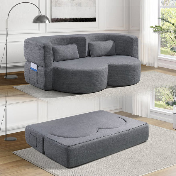 English Elm Folding Floor Futon Sofa Sleeper in Plush Teddy Velvet for Studio or Guest Rooms Light Grey W3739P368634