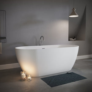 English Elm 59" Stone Resin Freestanding Soaking Tub Spa Grade Oval Design for Modern Baths Matte White W1920P410063